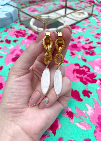 KLELIA EARRINGS WITH MOTHER OF PEARL & HIGH QUALITY STAINLESS STEEL HOOPS