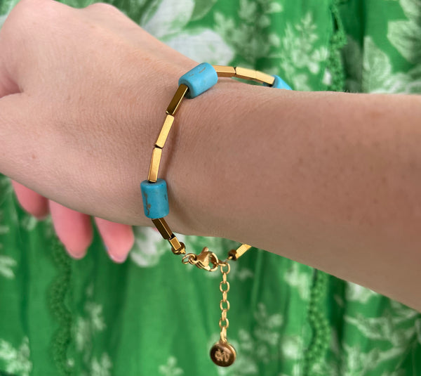 Gold bracelet with semi precious stones on sale