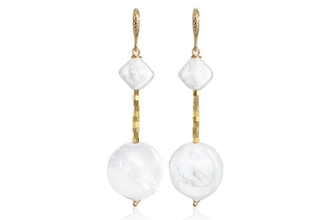 LUNA MEDIUM EARRINGS WITH FRESHWATER PEARLS & 24K GOLD PLATED BRASS HOOKS