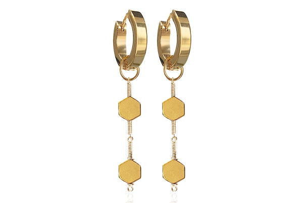 MIEL GOLD EARRINGS WITH SEMI PRECIOUS STONES & STAINLESS STEEL HOOPS