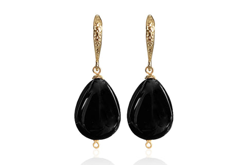 MONT SMALL BLACK EARRINGS WITH SEMI PRECIOUS STONES & 24K GOLD PLATED BRASS HOOKS
