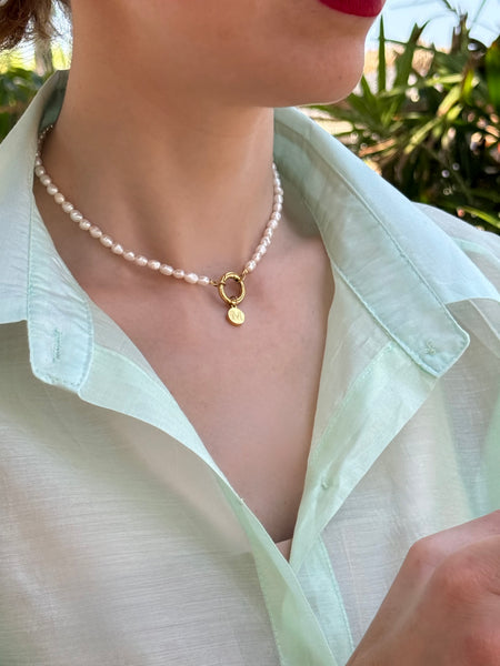 ALMYRA INITIAL NECKLACE WITH FRESHWATER PEARLS & HIGH QUALITY STAINLESS STEEL