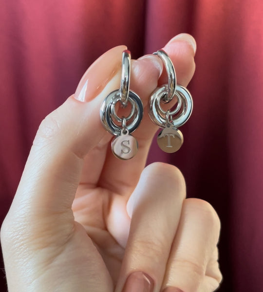 DARIA INITIAL SILVER EARRINGS IN HIGH QUALITY STAINLESS STEEL