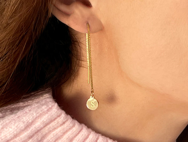 INITIAL CHAIN GOLD OR SILVER EARRINGS IN HIGH QUALITY STAINLESS STEEL