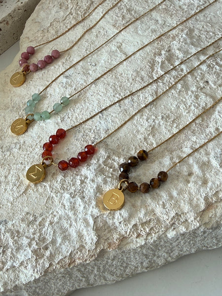 AVRA INITIAL NECKLACE WITH SEMI PRECIOUS STONES & HIGH QUALITY STAINLESS STEEL