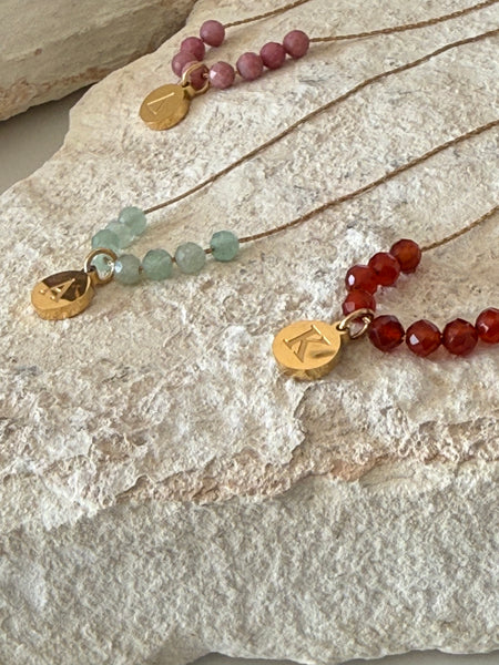 AVRA INITIAL NECKLACE WITH SEMI PRECIOUS STONES & HIGH QUALITY STAINLESS STEEL