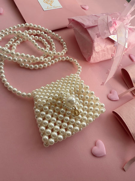 ARIEL KIDS INITIAL HANDMADE BAG & DAISY OR HEART STAINLESS STEEL EARRING SET