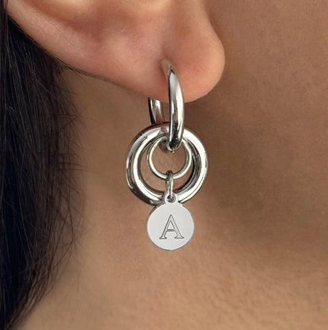 DARIA INITIAL SILVER EARRINGS IN HIGH QUALITY STAINLESS STEEL