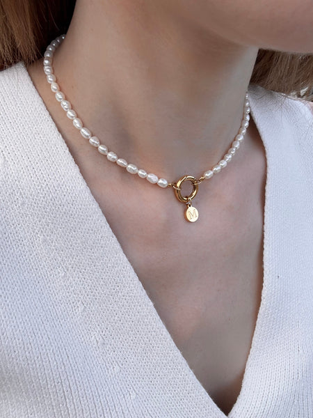 ALMYRA INITIAL NECKLACE WITH FRESHWATER PEARLS & HIGH QUALITY STAINLESS STEEL