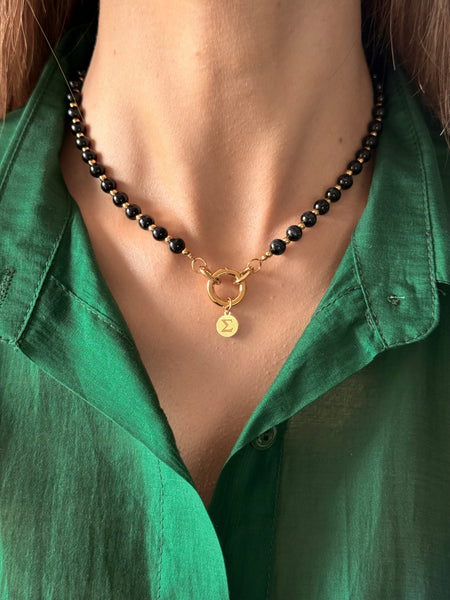 AZIA INITIAL NECKLACE WITH SEMI PRECIOUS STONES AND HIGH QUALITY STAINLESS STEEL