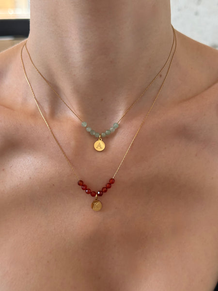 AVRA INITIAL NECKLACE WITH SEMI PRECIOUS STONES & HIGH QUALITY STAINLESS STEEL