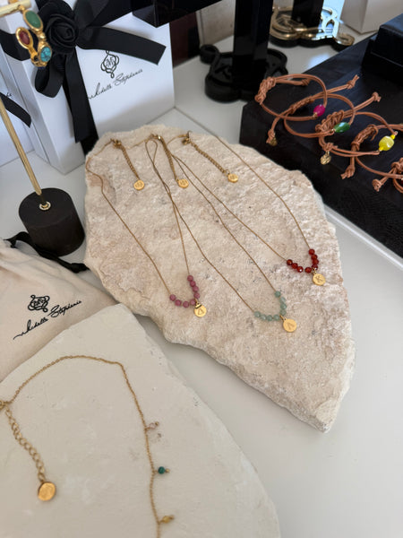 AVRA INITIAL NECKLACE WITH SEMI PRECIOUS STONES & HIGH QUALITY STAINLESS STEEL