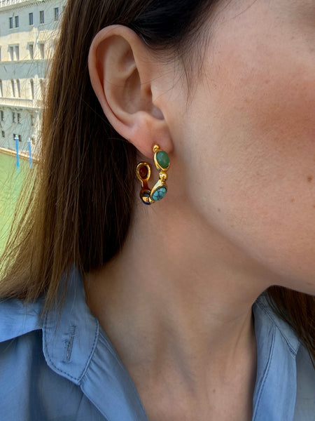 MURANO EARRINGS WITH SEMI PRECIOUS STONES & HIGH QUALITY STAINLESS STEEL