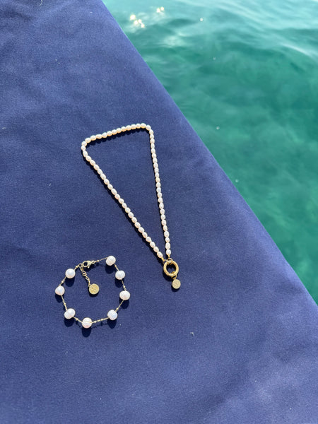 ALMYRA INITIAL NECKLACE WITH FRESHWATER PEARLS & HIGH QUALITY STAINLESS STEEL