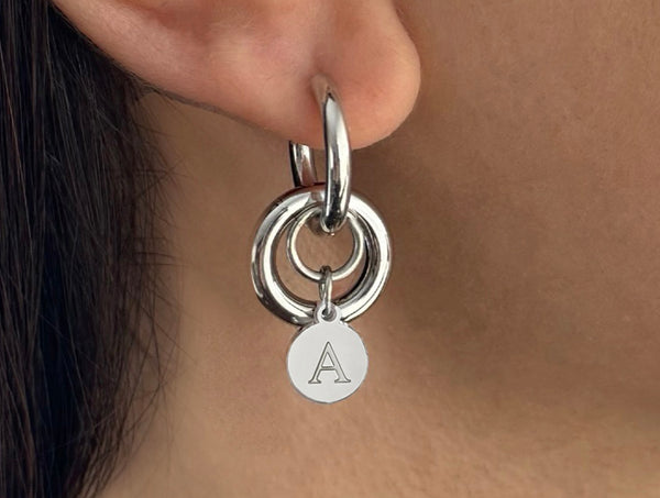 DARIA INITIAL SILVER EARRINGS IN HIGH QUALITY STAINLESS STEEL