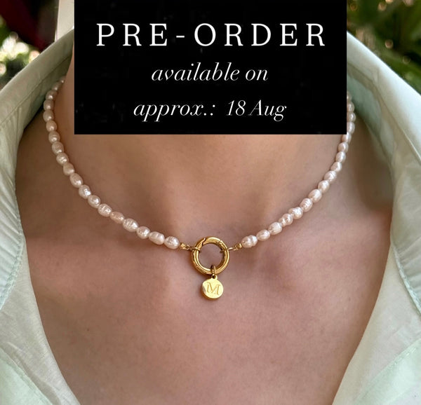 ALMYRA INITIAL NECKLACE WITH FRESHWATER PEARLS & HIGH QUALITY STAINLESS STEEL