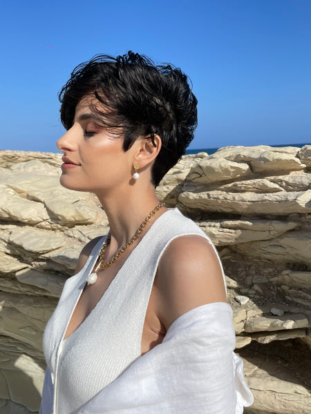 ZETA PEARL CHAIN NECKLACE WITH MOTHER OF PEARL & STAINLESS STEEL