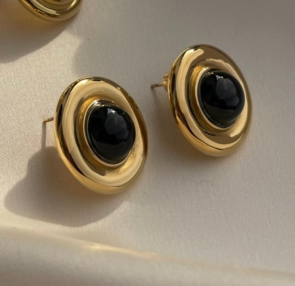 HARIS STUD GOLD EARRINGS WITH SEMI PRECIOUS STONES IN HIGH QUALITY STAINLESS STEEL
