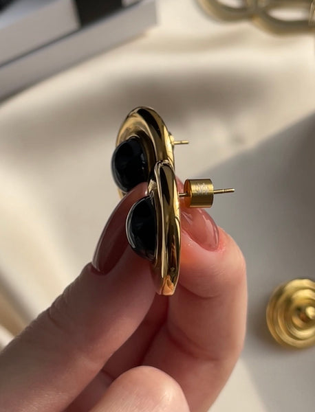 HARIS STUD GOLD EARRINGS WITH SEMI PRECIOUS STONES IN HIGH QUALITY STAINLESS STEEL