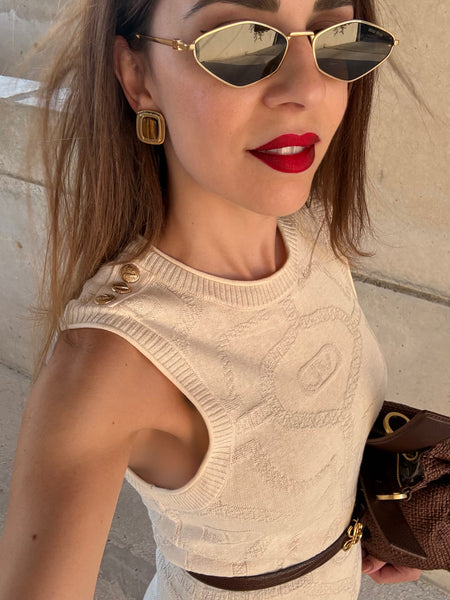 PENELOPE STUD GOLD & BROWN EARRINGS WITH SEMI PRECIOUS STONES IN HIGH QUALITY STAINLESS STEEL