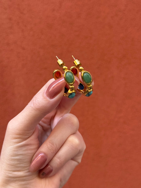 MURANO EARRINGS WITH SEMI PRECIOUS STONES & HIGH QUALITY STAINLESS STEEL