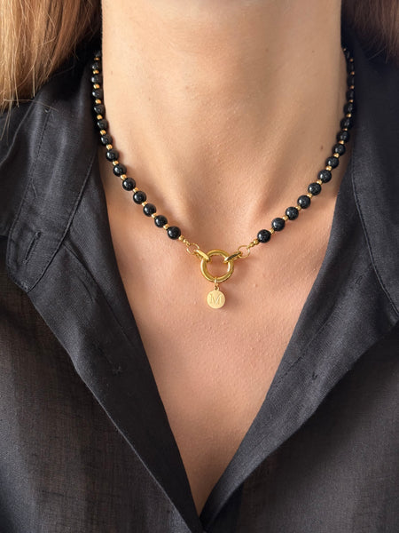 AZIA INITIAL NECKLACE WITH SEMI PRECIOUS STONES AND HIGH QUALITY STAINLESS STEEL