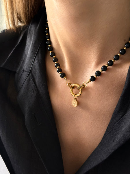 AZIA INITIAL NECKLACE WITH SEMI PRECIOUS STONES AND HIGH QUALITY STAINLESS STEEL