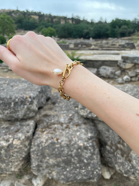 ZETA PEARL CHAIN GOLD BRACELET WITH FRESHWATER PEARL