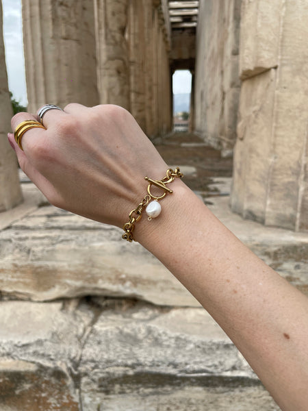 ZETA PEARL CHAIN GOLD BRACELET WITH FRESHWATER PEARL