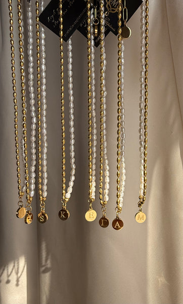 ALESIA INITIAL NECKLACE WITH FRESHWATER PEARLS & HIGH QUALITY STAINLESS STEEL