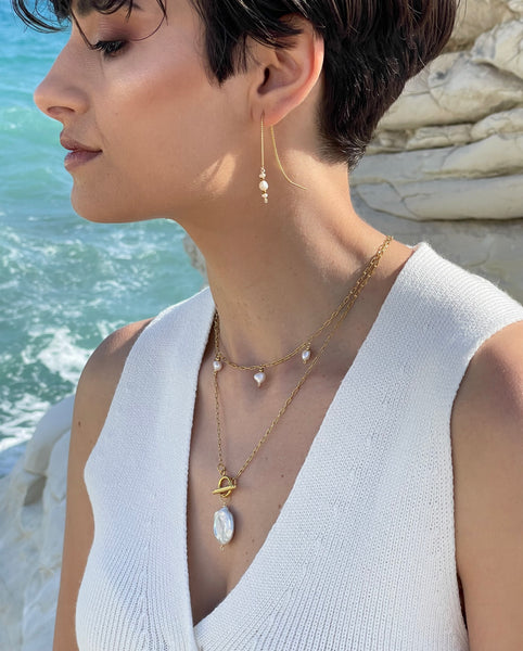TOULIA LONG NECKLACE WITH FRESHWATER PEARL & STAINLESS STEEL
