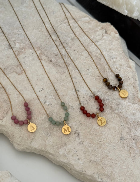 AVRA INITIAL NECKLACE WITH SEMI PRECIOUS STONES & HIGH QUALITY STAINLESS STEEL