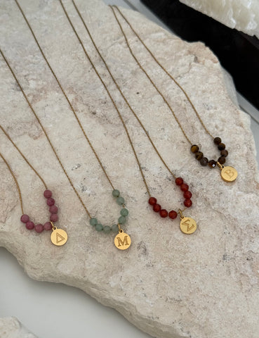 AVRA INITIAL NECKLACE WITH SEMI PRECIOUS STONES & HIGH QUALITY STAINLESS STEEL