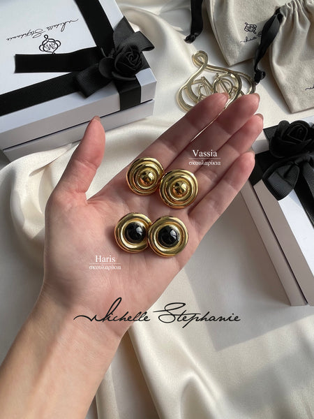 HARIS STUD GOLD EARRINGS WITH SEMI PRECIOUS STONES IN HIGH QUALITY STAINLESS STEEL
