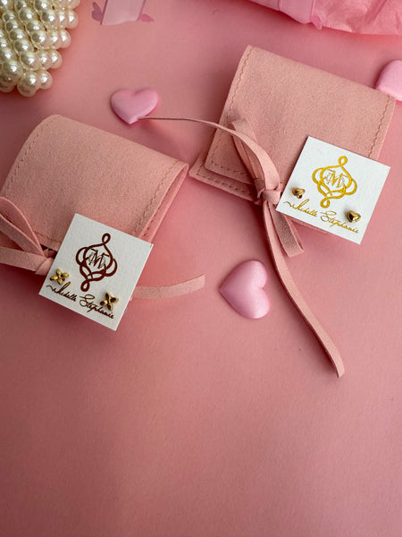 ARIEL KIDS INITIAL HANDMADE BAG & DAISY OR HEART STAINLESS STEEL EARRING SET