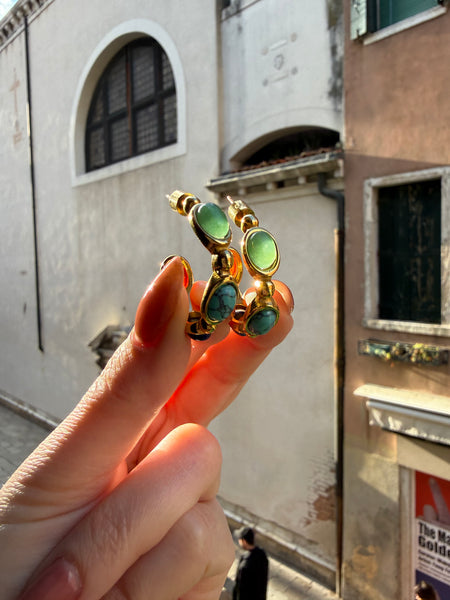 MURANO EARRINGS WITH SEMI PRECIOUS STONES & HIGH QUALITY STAINLESS STEEL