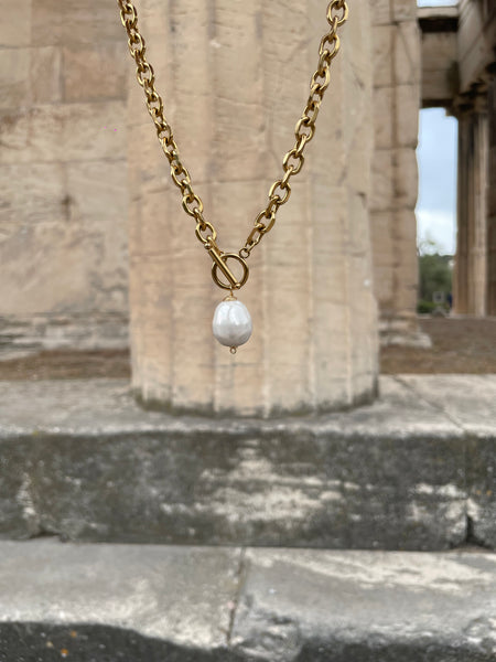 ZETA PEARL CHAIN NECKLACE WITH MOTHER OF PEARL & STAINLESS STEEL