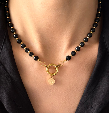 AZIA INITIAL NECKLACE WITH SEMI PRECIOUS STONES AND HIGH QUALITY STAINLESS STEEL