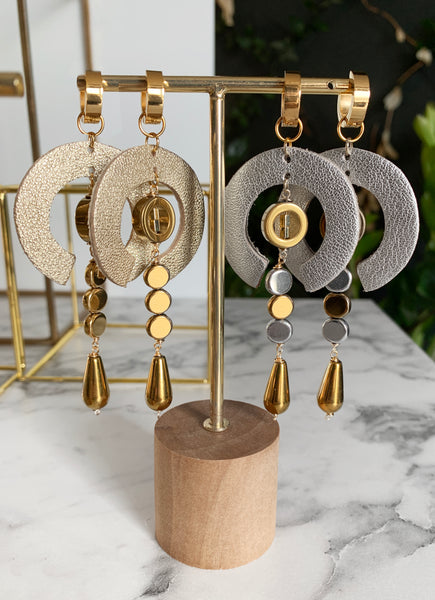 ERNA GOLD EARRINGS WITH SEMI PRECIOUS STONES & STAINLESS STEEL HOOPS
