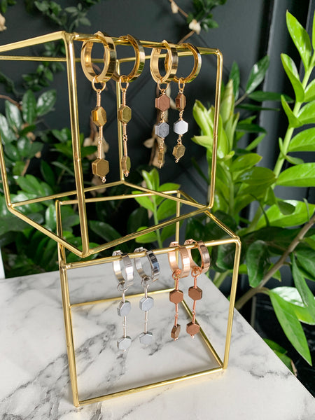 MIEL ROSE GOLD EARRINGS WITH SEMI PRECIOUS STONES & STAINLESS STEEL HOOPS