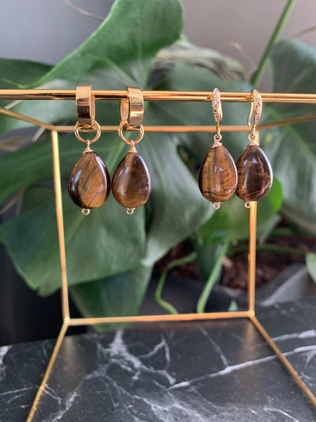 MONT SMALL BROWN EARRINGS WITH SEMI PRECIOUS STONES & 24K GOLD PLATED BRASS HOOKS