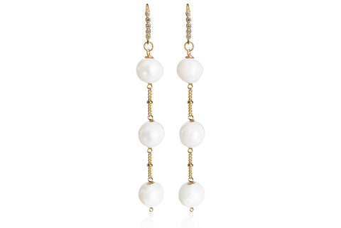 ALAIA LONG EARRINGS WITH FRESHWATER PEARLS & 18K GOLD PLATED BRASS - CUBIC ZIRCONIA HOOKS
