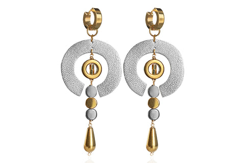 ERNA GOLD - SILVER EARRINGS WITH SEMI PRECIOUS STONES & STAINLESS STEEL HOOPS