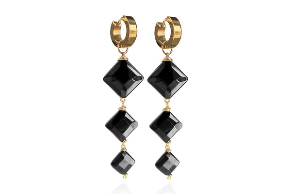 CARA GOLD EARRINGS WITH SEMI PRECIOUS STONES & STAINLESS STEEL HOOPS