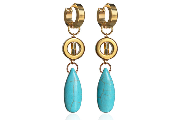 FLORENTIA TURQUOISE EARRINGS WITH SEMI PRECIOUS STONES & STAINLESS STEEL HOOPS
