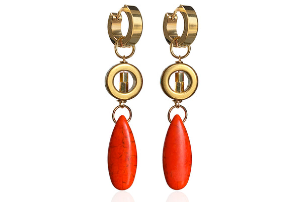 FLORENTIA ORANGE EARRINGS WITH SEMI PRECIOUS STONES & STAINLESS STEEL HOOPS