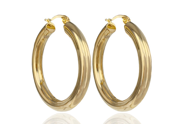 SIGNATURE STAINLESS STEEL GOLD HOOPS 4CM