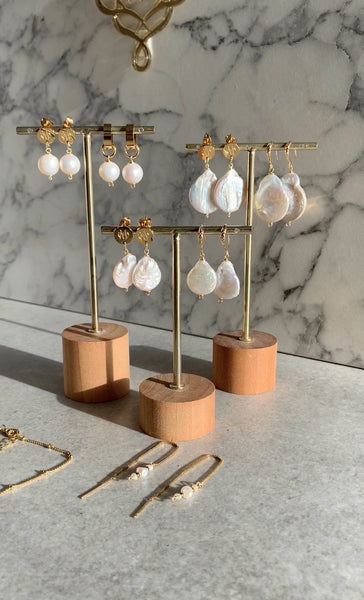 IRIDA PEARL EARRINGS WITH FRESHWATER PEARLS & 24K GOLD PLATED BRASS HOOKS