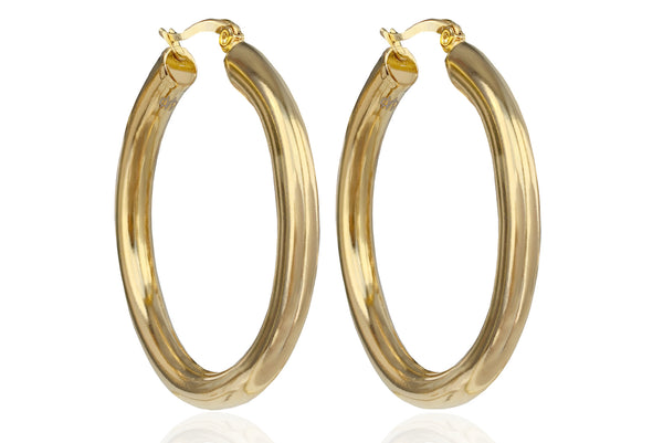 SIGNATURE STAINLESS STEEL GOLD HOOPS 6CM