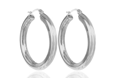 SIGNATURE STAINLESS STEEL SILVER HOOPS 4CM